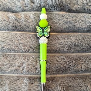 Lime Green Butterfly Beaded Pen